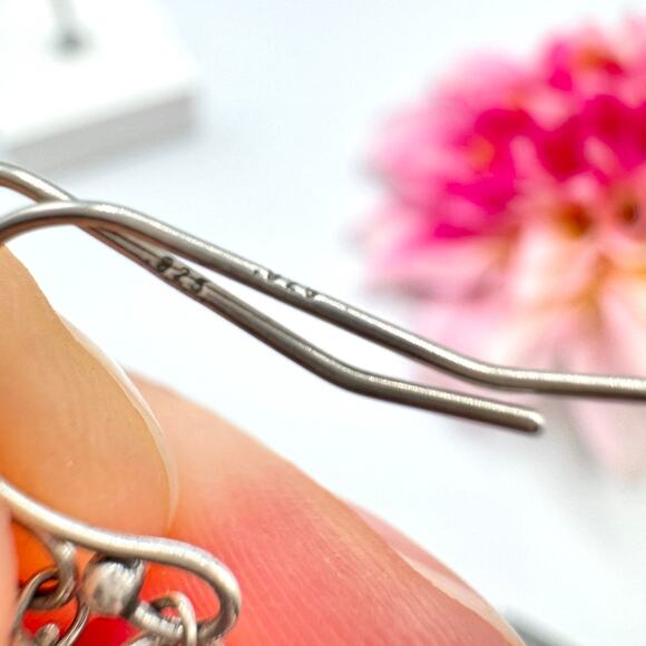 Gray Peackcock Pearl Ruby Bead Drop Hoop Dangle Earrings 925 Stamped Mermaidcore - Picture 5 of 9